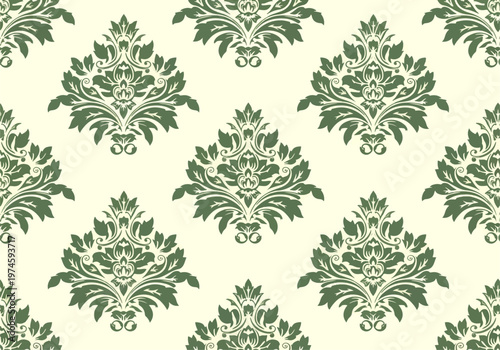 Decorative textile design with repeating floral motifs in balanced and harmonious composition