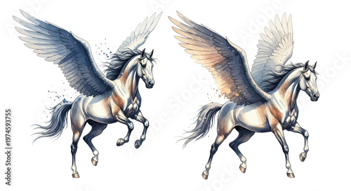 Graceful winged horses artistic depictions of mythical creatures in flight