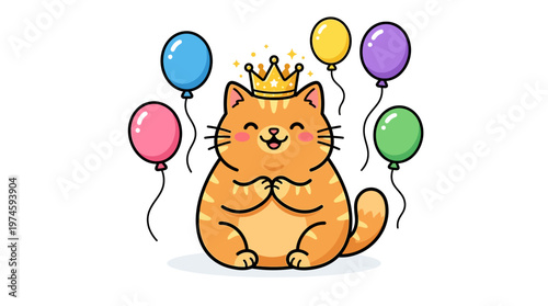Cartoon Cat Wearing Golden Crown.