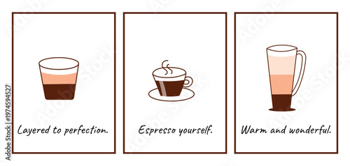 Minimalist coffee poster set with espresso and latte quotes