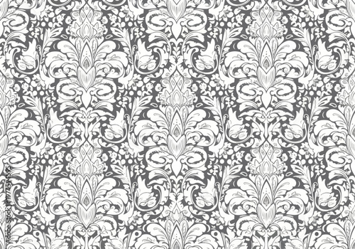 Seamless vintage textile design with balanced botanical motifs and rich tones