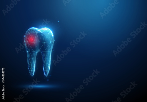 3d tooth with red spot inside. Dental problem, cavity detection, tooth decay visualization, caries identification, enamel damage, toothache, clinical diagnostics concept.