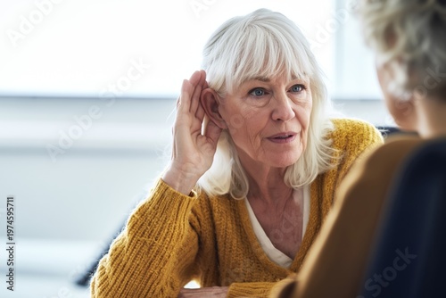 Senior Woman Straining to Hear a Conversation
