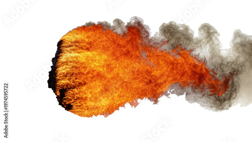 Billede på lærred Fiery explosion with black smoke trailing, isolated on transparent background