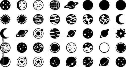 Hand-drawn celestial icons set featuring moon and sun designs

