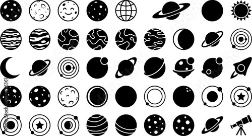 Hand-drawn celestial icons set featuring moon and sun designs
