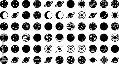 Hand-drawn celestial icons set featuring moon and sun designs
