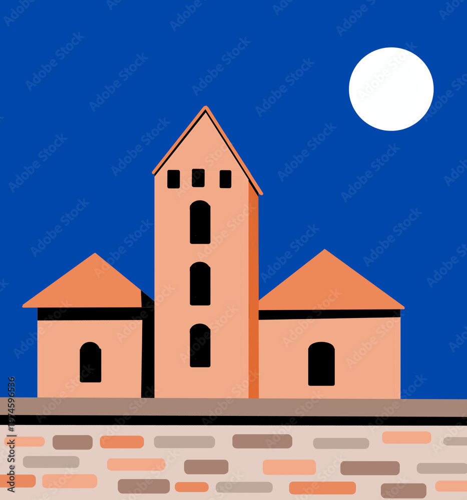 Naklejka premium Illustration of an old church in the night