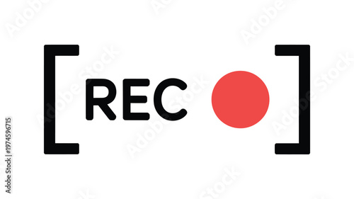 A graphic depiction of a recording symbol with the letters rec and a red circle