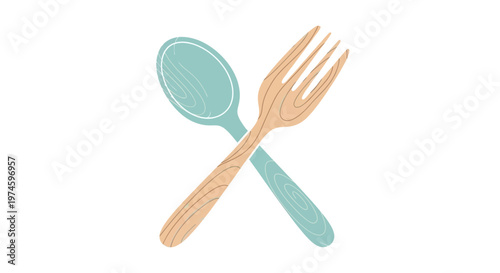 Crossed Wooden Spoon and Fork Utensils.