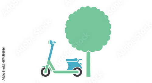 Electric Scooter Standing Near a Tree.