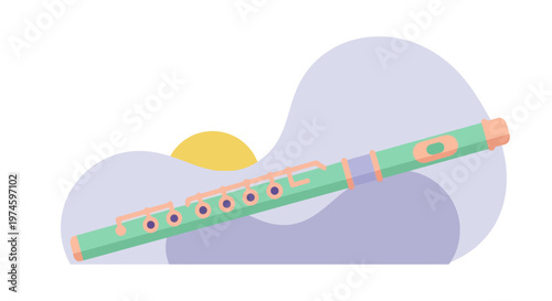 Green Flute with Finger Holes and Keys.