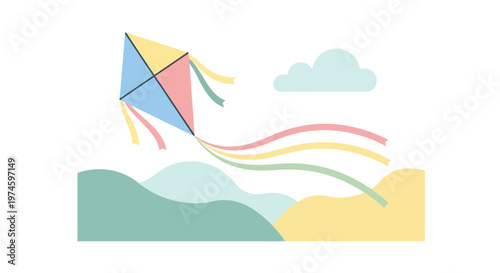 Colorful Kite Flying High in Air.