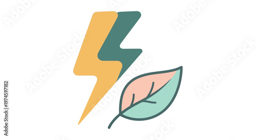 Colorful Lightning Bolt and Leaf Illustration.