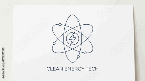 Clean energy tech logo with atom and lightning bolt symbol