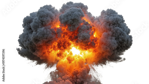 Fotografija Massive fiery explosion with dark smoke plume, isolated on transparent backgroun