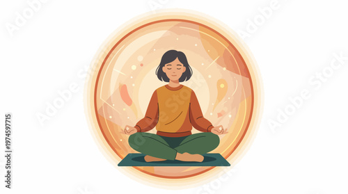 Woman meditating in lotus position on yoga mat