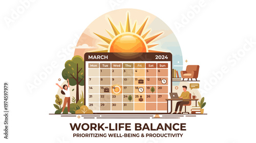 Work life balance concept with calendar and people