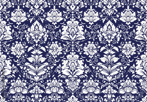 Decorative textile pattern with vintage floral motifs and balanced symmetry