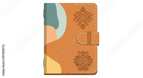 Leather Wallet with Abstract Design and Clasp.