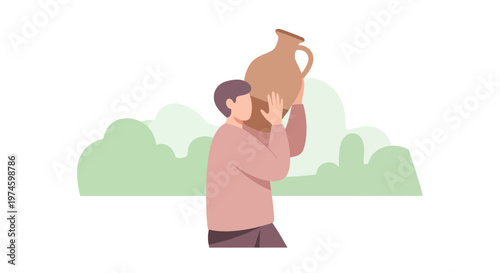 Man Holding Large Clay Pot Overhead.