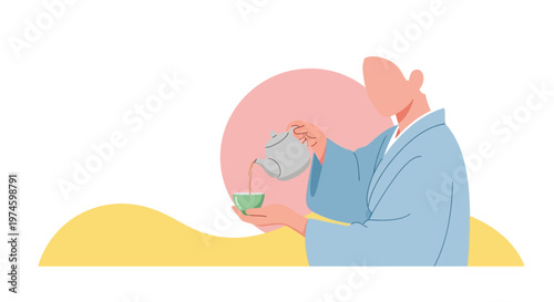 Man Drinking Coffee or Tea from Mug.