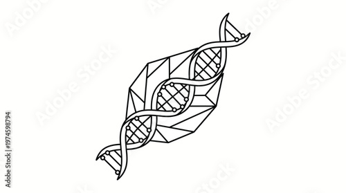 Genetic Engineering Concept DNA Helix Wrapped Around Geometric Leaf