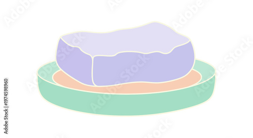 Purple Soap Bar on Green Soap Dish.