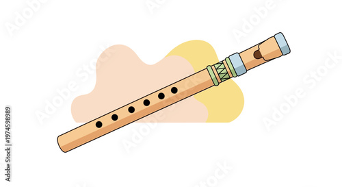 Simple Wooden Flute with Six Holes.