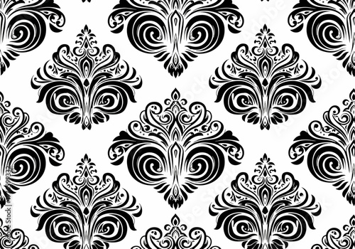 Sophisticated damask design with cream florals on deep teal background