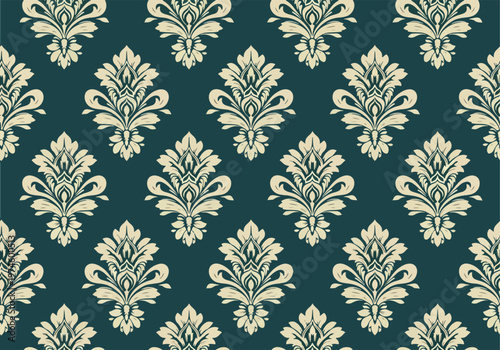 Vintage-inspired pattern with elegant cream florals arranged in repeating formation