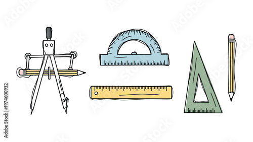 Geometric Tools Collection: A curated collection of essential geometric tools, meticulously illustrated and ready for use in design, architecture, or academic pursuits.