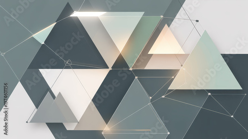 Geometric Triangles Connected By Lines On Grey Background For Technology Concepts