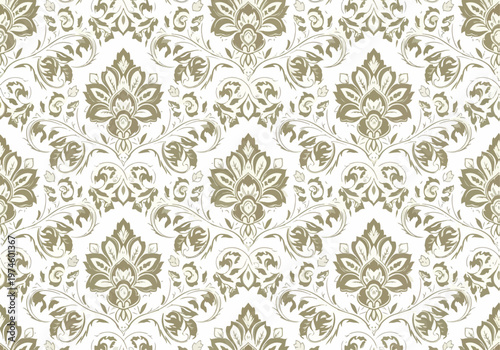 Seamless wallpaper design with refined baroque florals and ornamental detailing