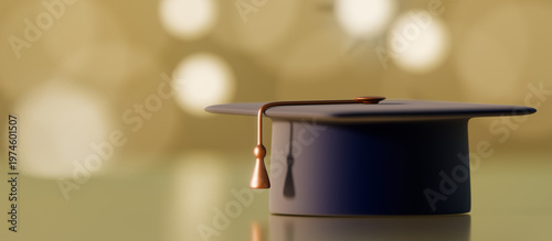 Graduation cap with tassel symbolizing academic achievement and celebration. 3d rendering