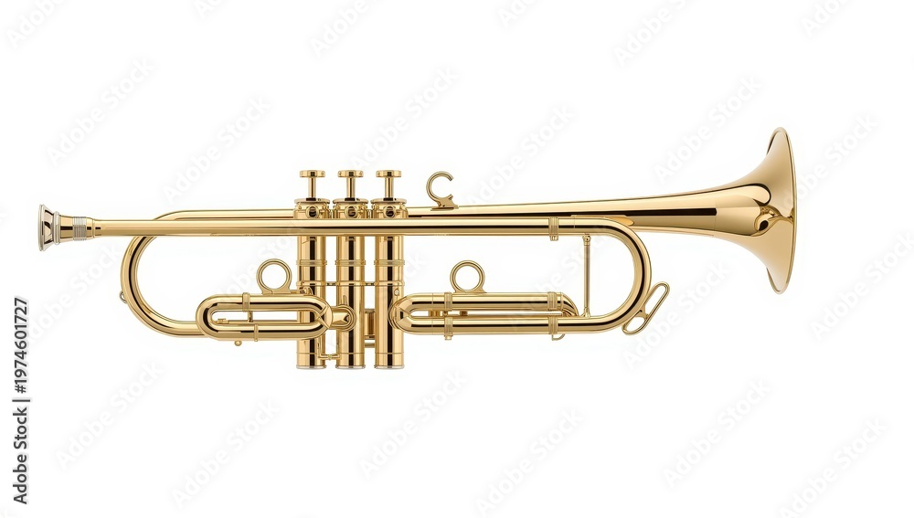 Obraz premium Brass trumpet on white background, polished and alone.