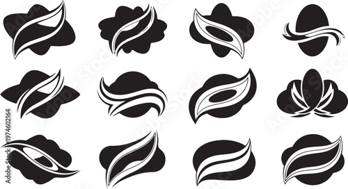 Black and White Leaf Logos on White Background Set