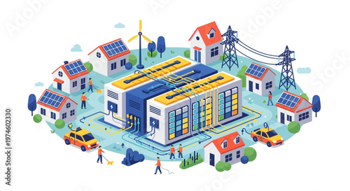 Modern Smart Grid Energy Distribution System Illustration.