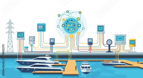 Modern Smart Marina Technology and Yacht Infrastructure.