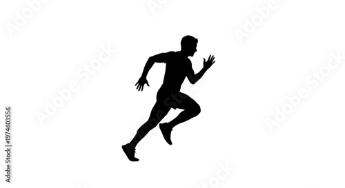 Silhouette of a male runner in motion, dynamic sprint, athletic pose, isolated on white background