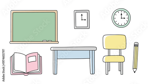 Educational Items: Depiction of the tools of education, offering a simple and cheerful image that will appeal to teachers and students alike.