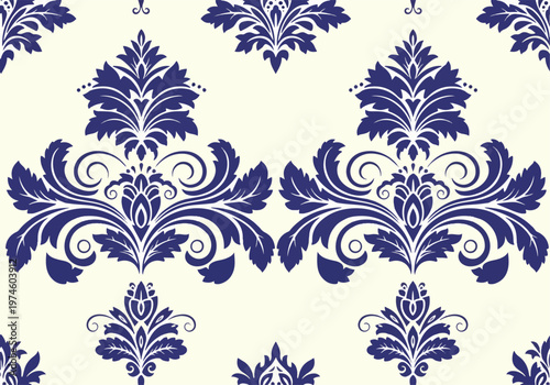 Traditional European style wallpaper featuring ornate floral clusters in soft beige over teal