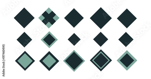 Geometric diamond shapes in teal and dark background