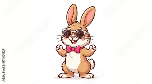 Cartoon rabbit wearing sunglasses bowtie.