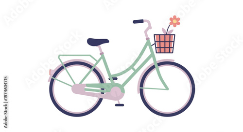 Vintage Bicycle with Flower Basket Illustration.