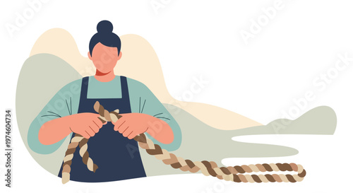 Woman Wearing Apron Holding Rope Illustration.