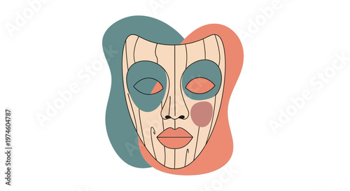 Wooden Mask with Colorful Abstract Design.