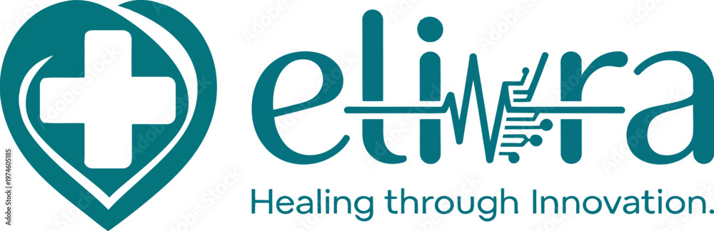 Fototapeta premium Elivra - Healing through Innovation: The image showcases a logo representing innovation and healing within a medical context, emphasizing a commitment to technological advancements in healthcare.