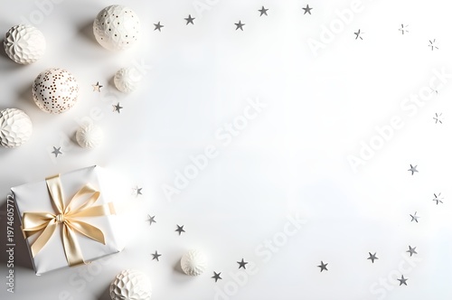 Festive Gift Box Surrounded by Decorative Elements