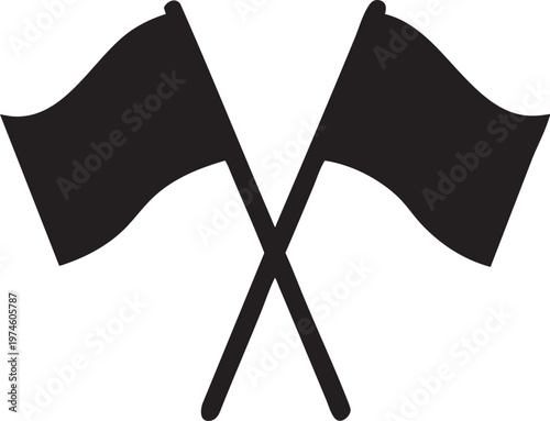 Two Crossed Black Flags Waving Against White Background Minimalist Vector Graphic for Competition